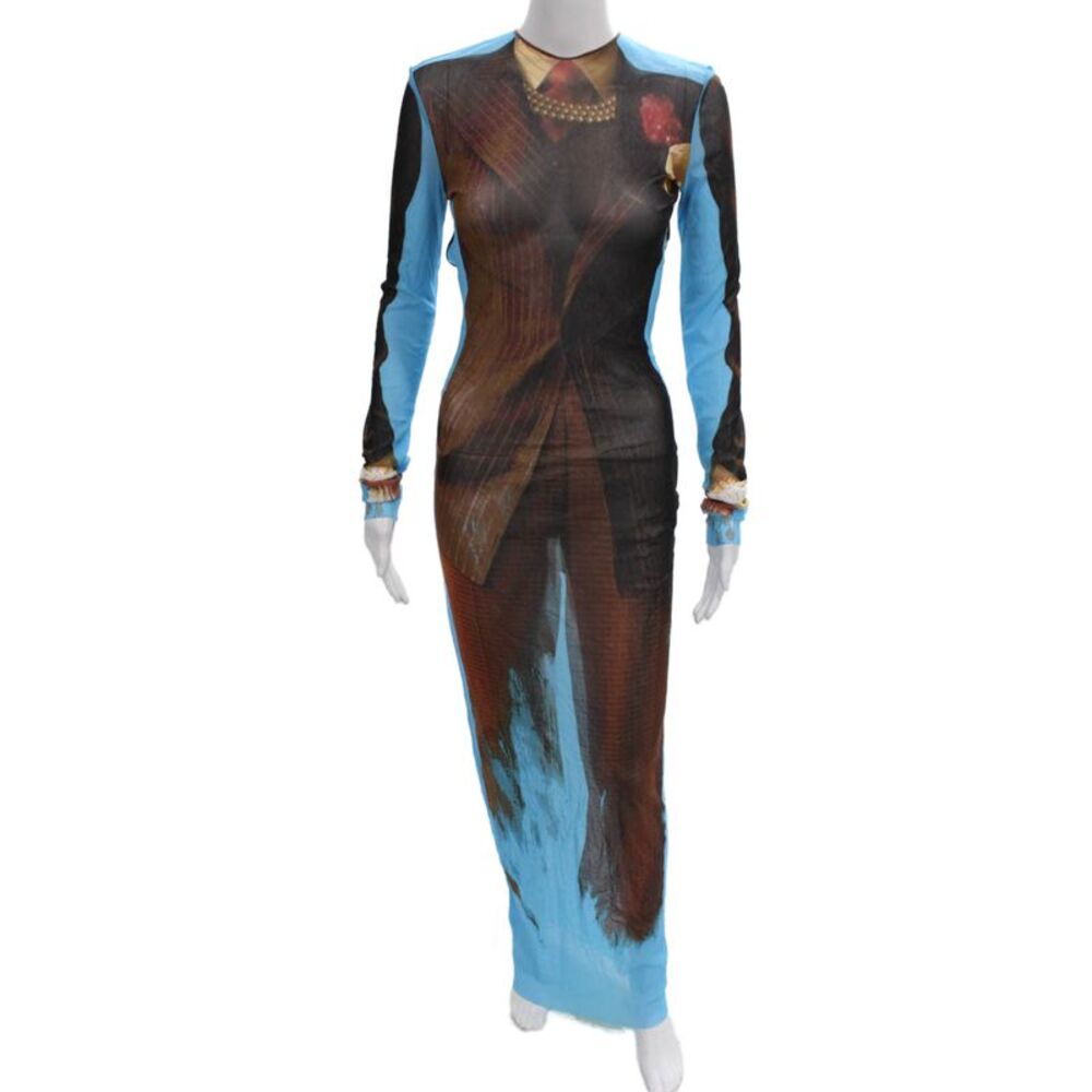 Jean Paul Gaultier Womens Multicolor Trompe Loeil Maxi Dress Long Sleeve Size L
